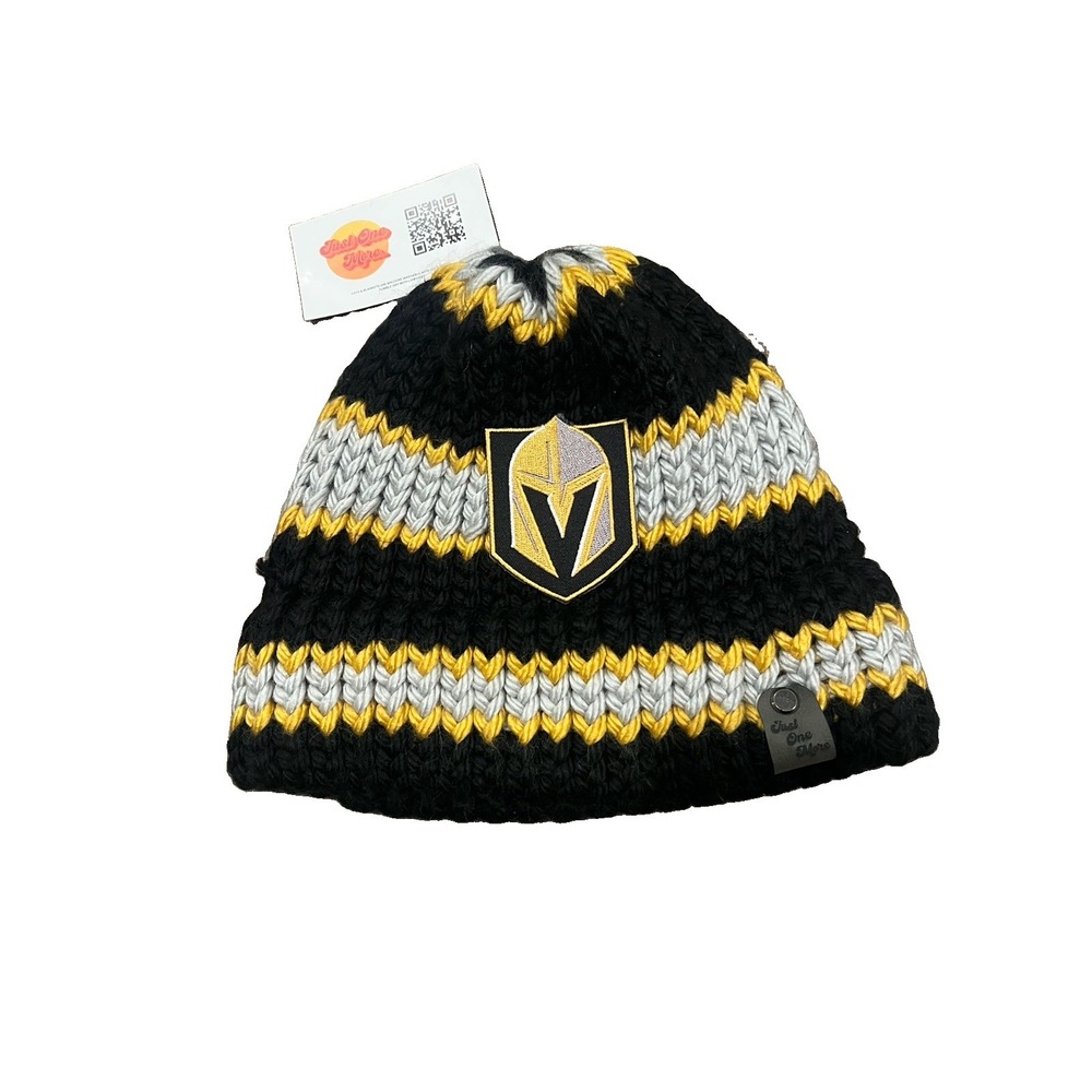 Just One More Vegas Golden Knights NHL Handmade Beanie Hat Black Gold One Size